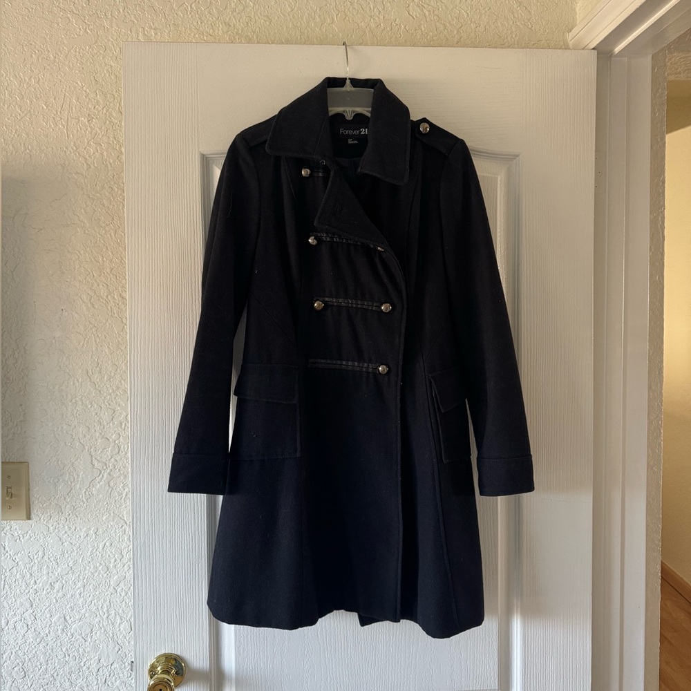 Vintage Forever 21 Navy Double-Breasted Trench Coat Size S